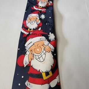 SpecialTies By Hallmark MMG Christmas Tie Smile Santa Black w/ White Dots